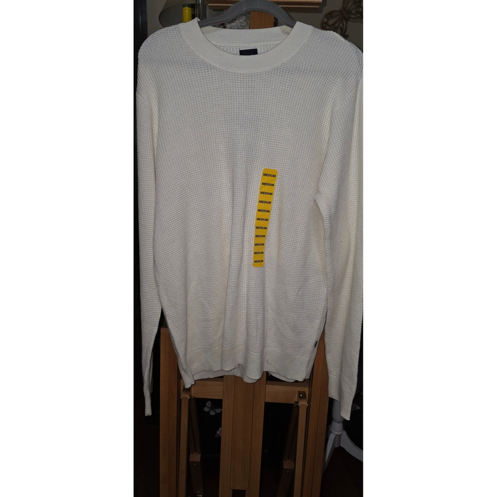 Gap Mens Waffle Knit Crewneck Sweater Off White Cream Pullover Medium NWT